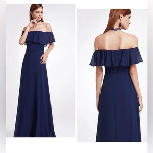 Elegant Navy Blue Dress with Leg Slit